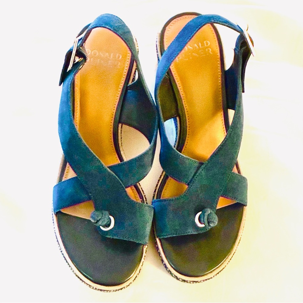 Donald J. Pliner Teal Suede Wedge Sandals